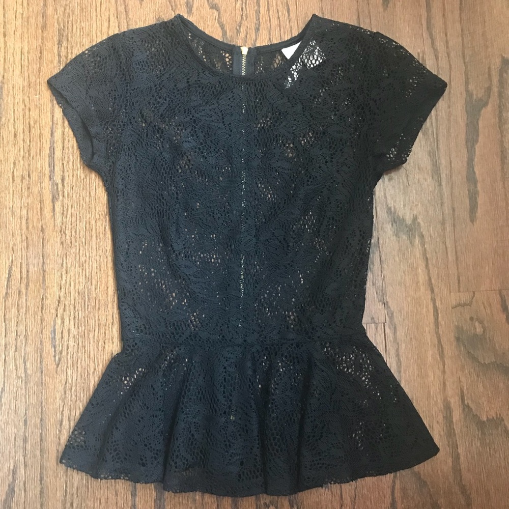 Mimi Chica black sheer lace peplum top zip back - Picture 2 of 5